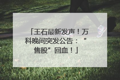 王石最新发声！万科晚间突发公告：“售股”回血！
