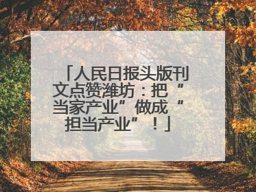 人民日报头版刊文点赞潍坊：把“当家产业”做成“担当产业”！