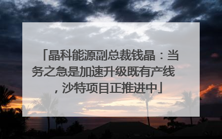 晶科能源副总裁钱晶：当务之急是加速升级既有产线，沙特项目正推进中