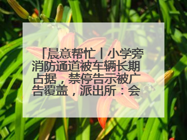 晨意帮忙丨小学旁消防通道被车辆长期占据，禁停告示被广告覆盖，派出所：会尽快处理